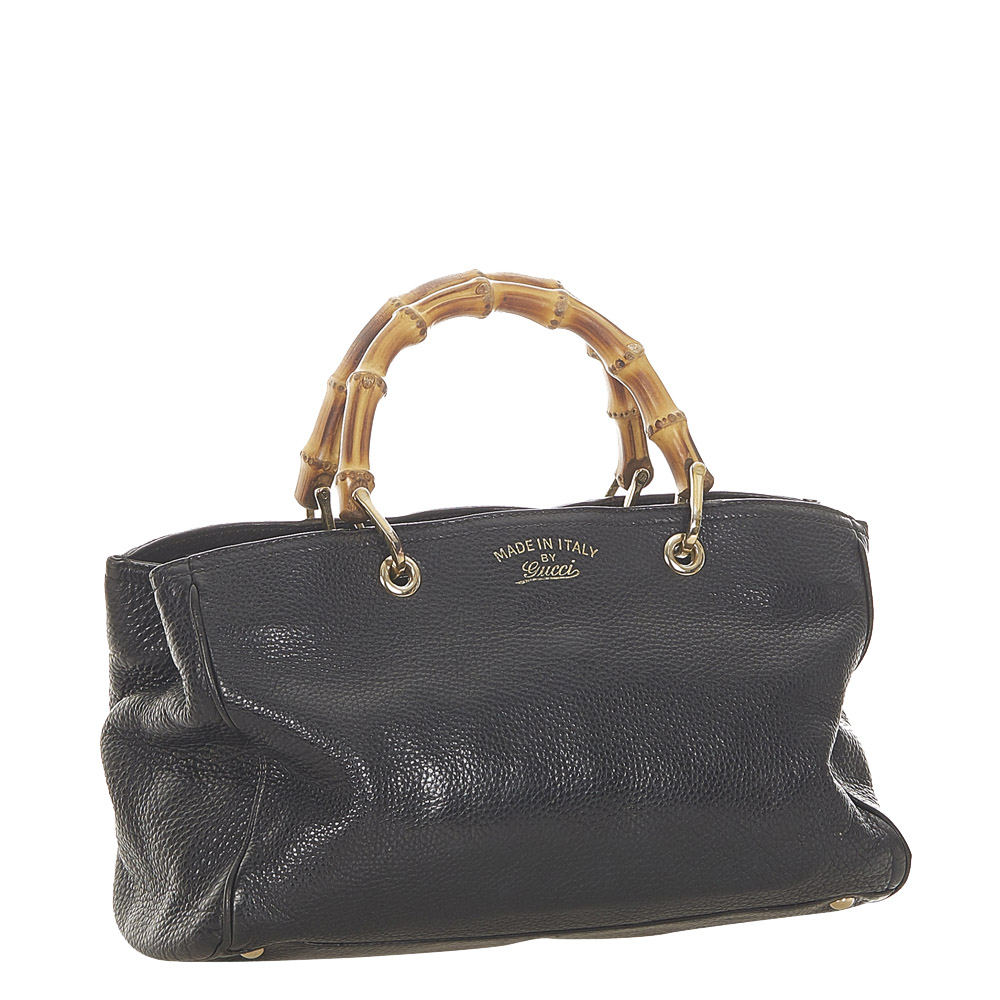 

Gucci Black Leather Bamboo Shopper Tote Bag