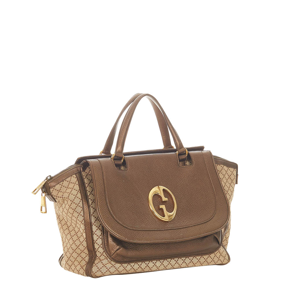 

Gucci Brown Diamante Canvas 1973 Canvas Bag, Beige