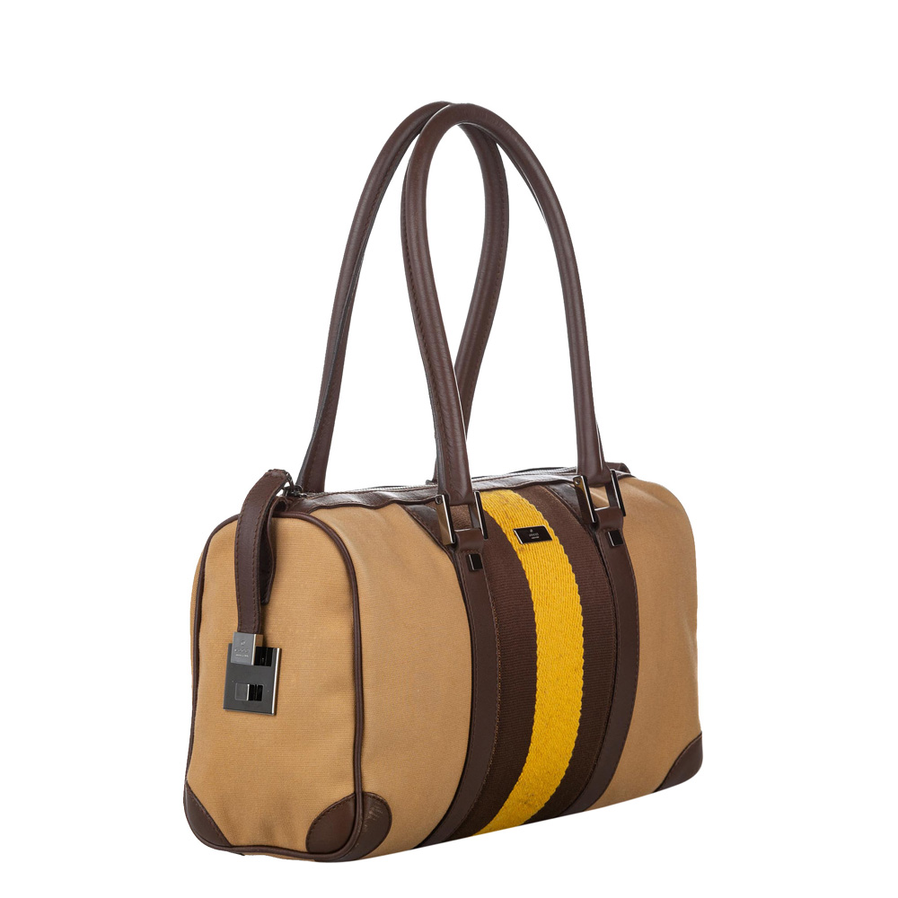 

Gucci Brown Canvas Web Tote Bag