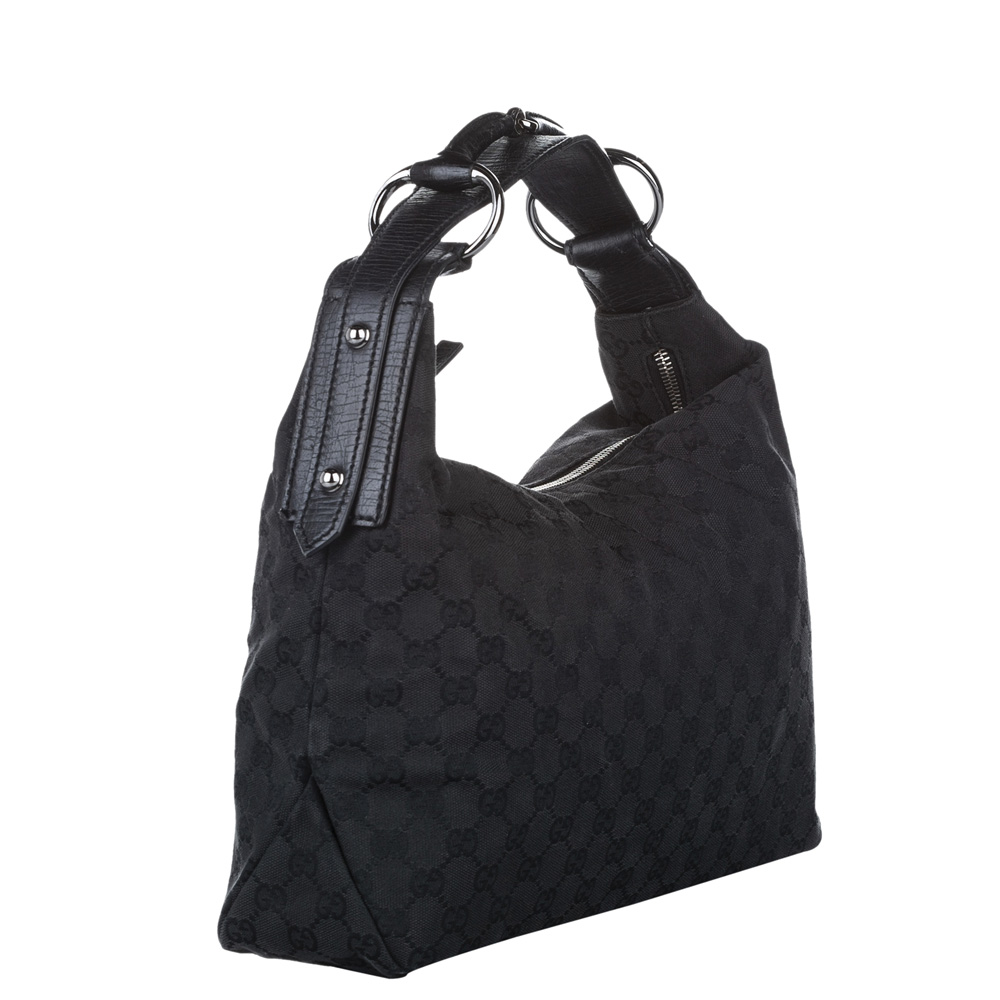 

Gucci Black GG Canvas Horsebit Hobo Bag