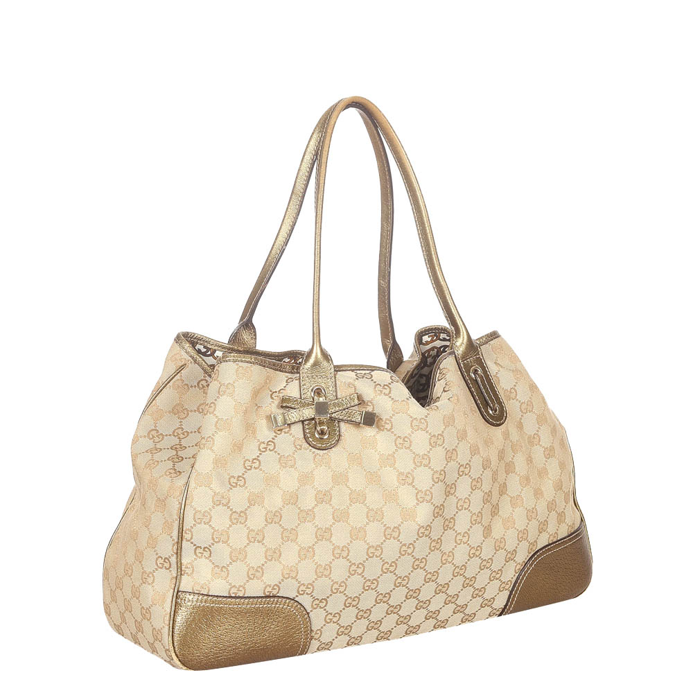 

Gucci Brown Canvas Leather Fabric Princy Tote Bag, Beige