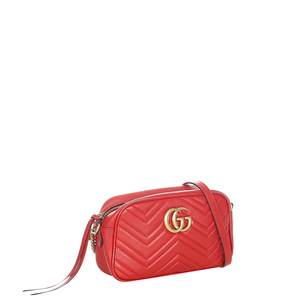 

Gucci Red Matelassé Leather GG Marmont Small Shoulder Bag