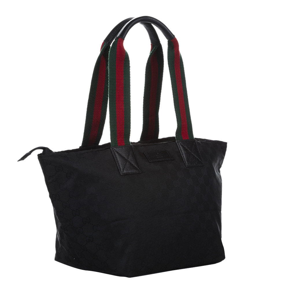 

Gucci Black GG Canvas Web Tote Bag