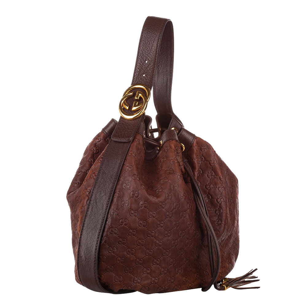 

Gucci Brown/Dark Brown Guccissima Leather Interlocking Icon Hobo Bag