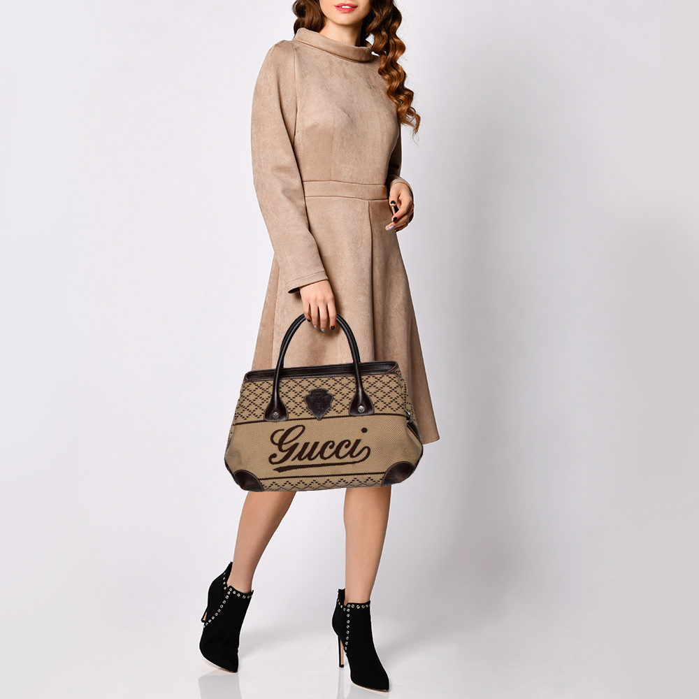 

Gucci Brown/Beige Canvas and Leather Medium Diamond Blazon Tote