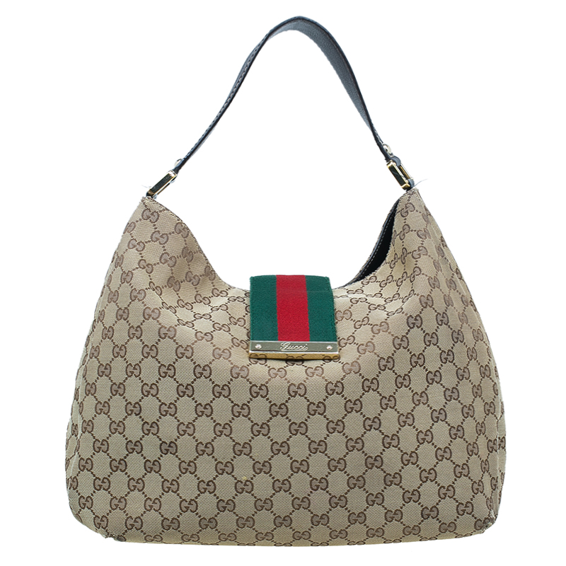 Gucci Beige GG Canvas Large New Ladies Vintage Web Hobo Bag