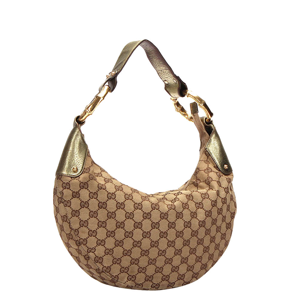 

Gucci Brown/Beige GG Canvas Bamboo Hobo Bag