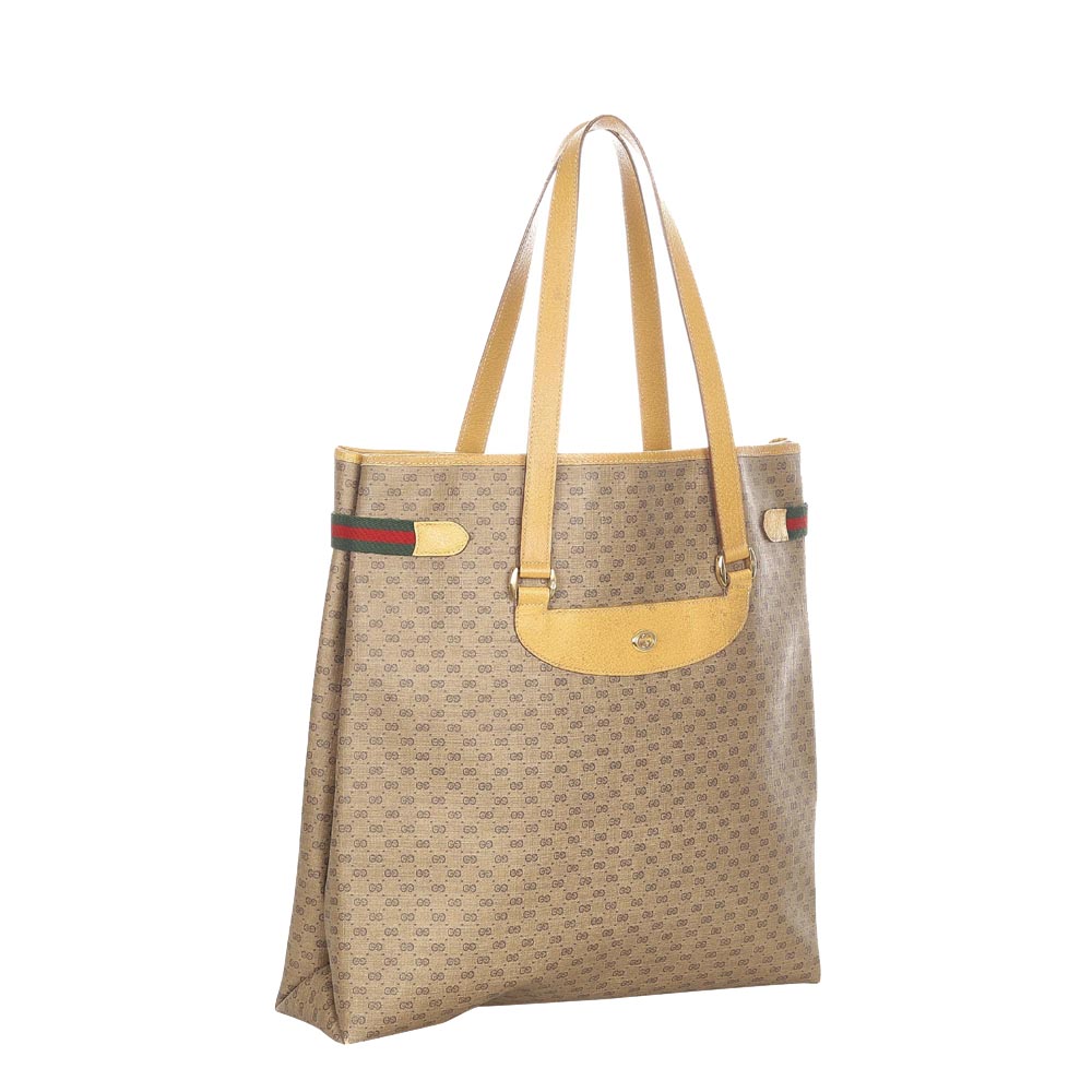 

Gucci Brown/Beige Microguccissima Canvas Web Tote Bag