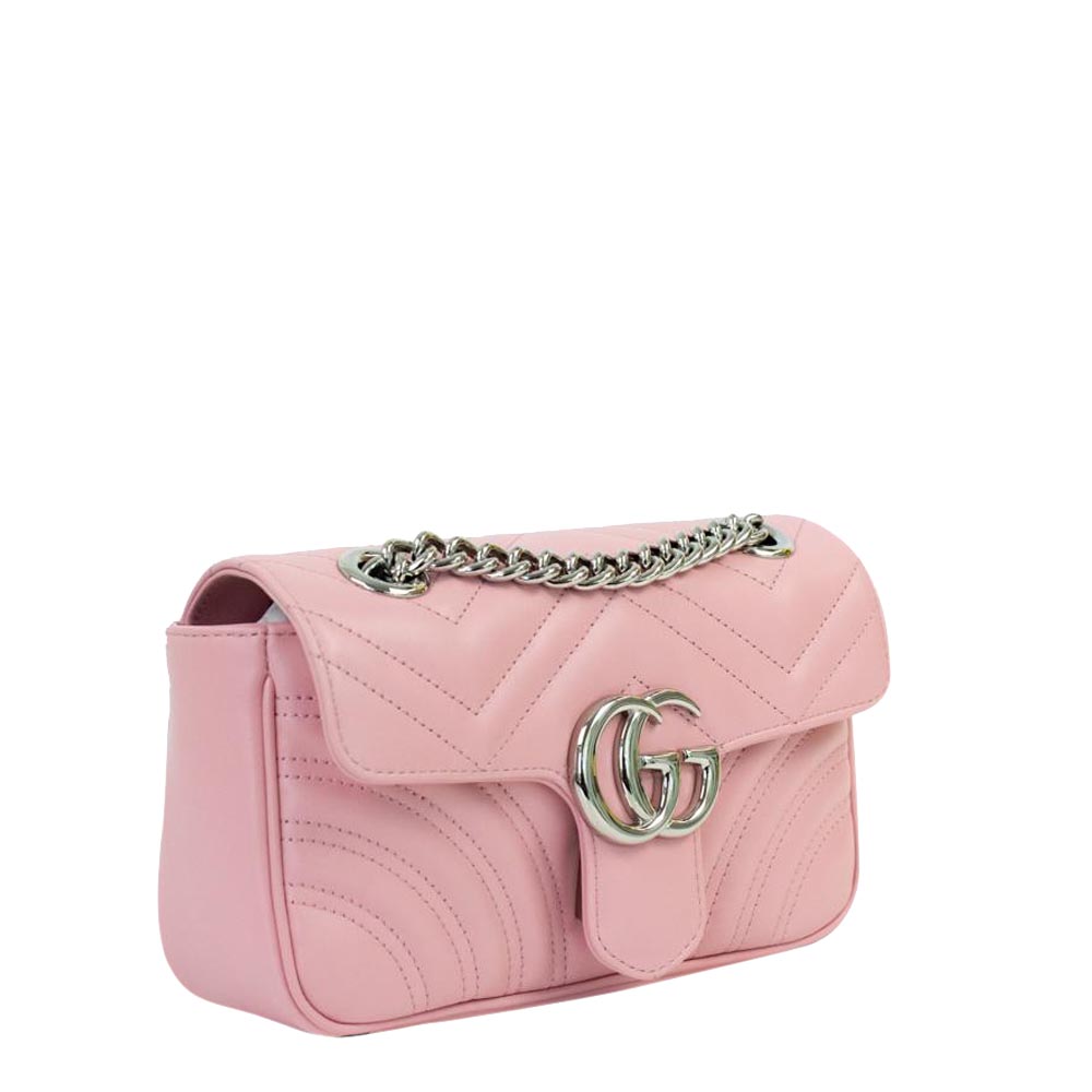 

Gucci Pink Leather GG Marmont Shoulder Bag
