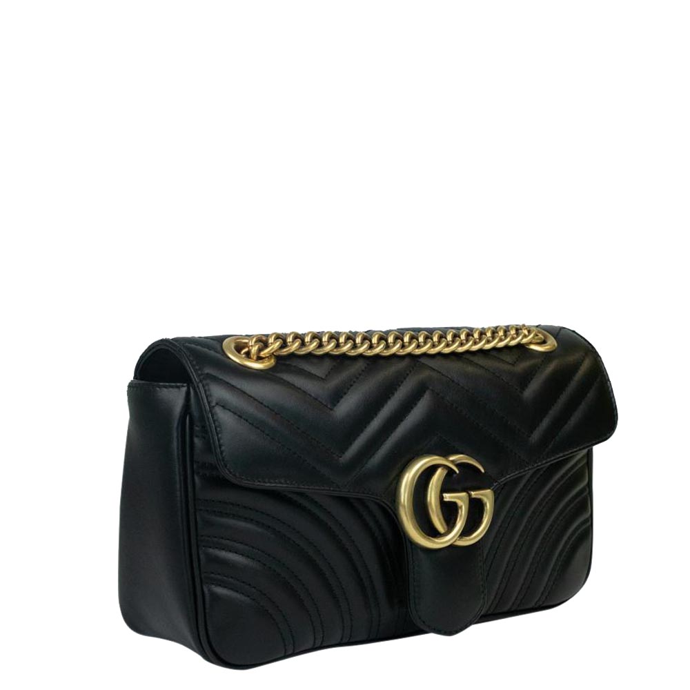 

Gucci Black Leather GG Marmont Shoulder Bag