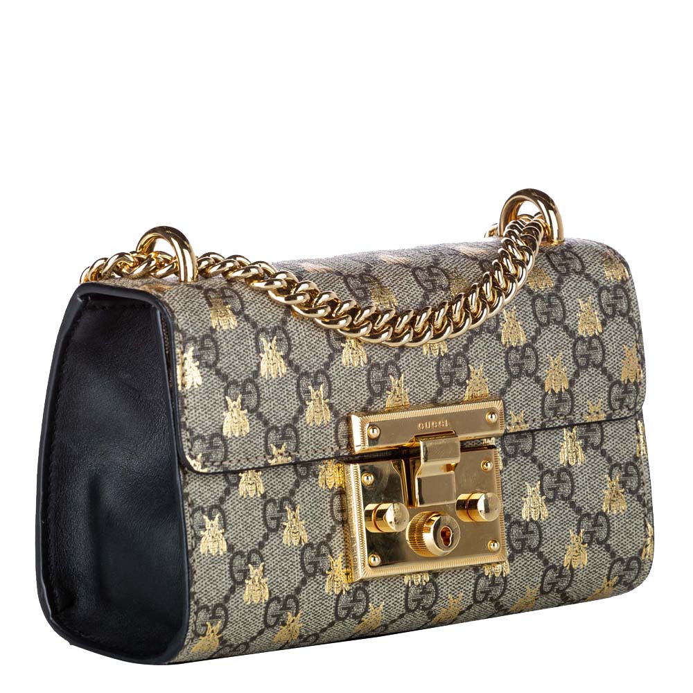 

Gucci Beige/Brown GG Supreme Bee Padlock Small Crossbody Bag