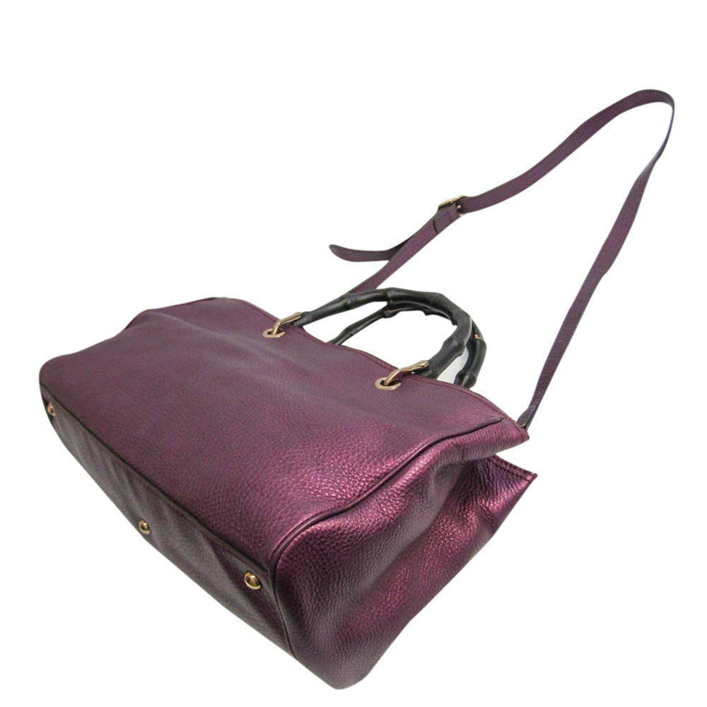 

Gucci Purple Leather Bamboo Shopper Tote Bag