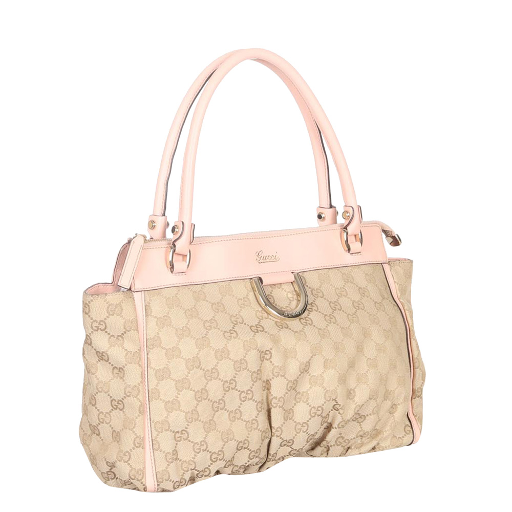 

Gucci Pink/Light Pink GG Canvas Abbey D-Ring Hobo Bag, Beige
