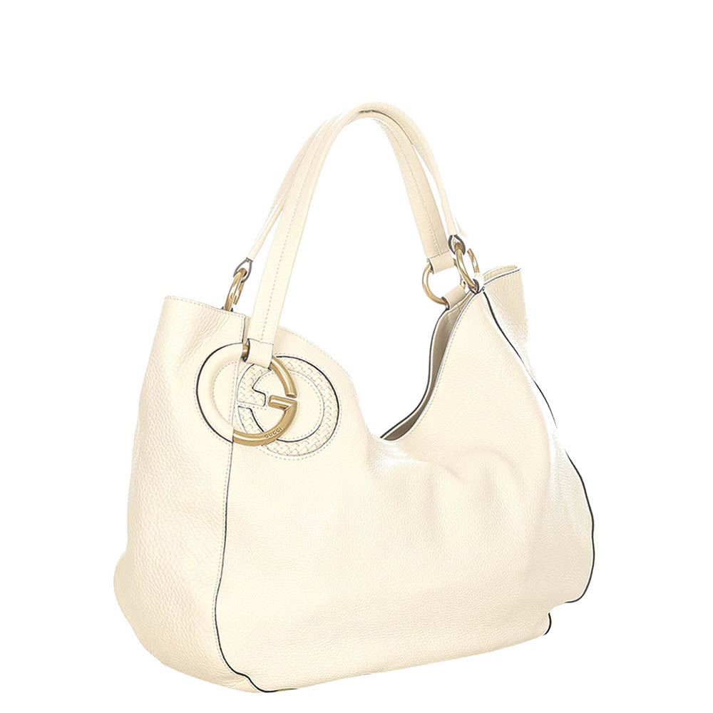 

Gucci White Leather Twill Tote Bag