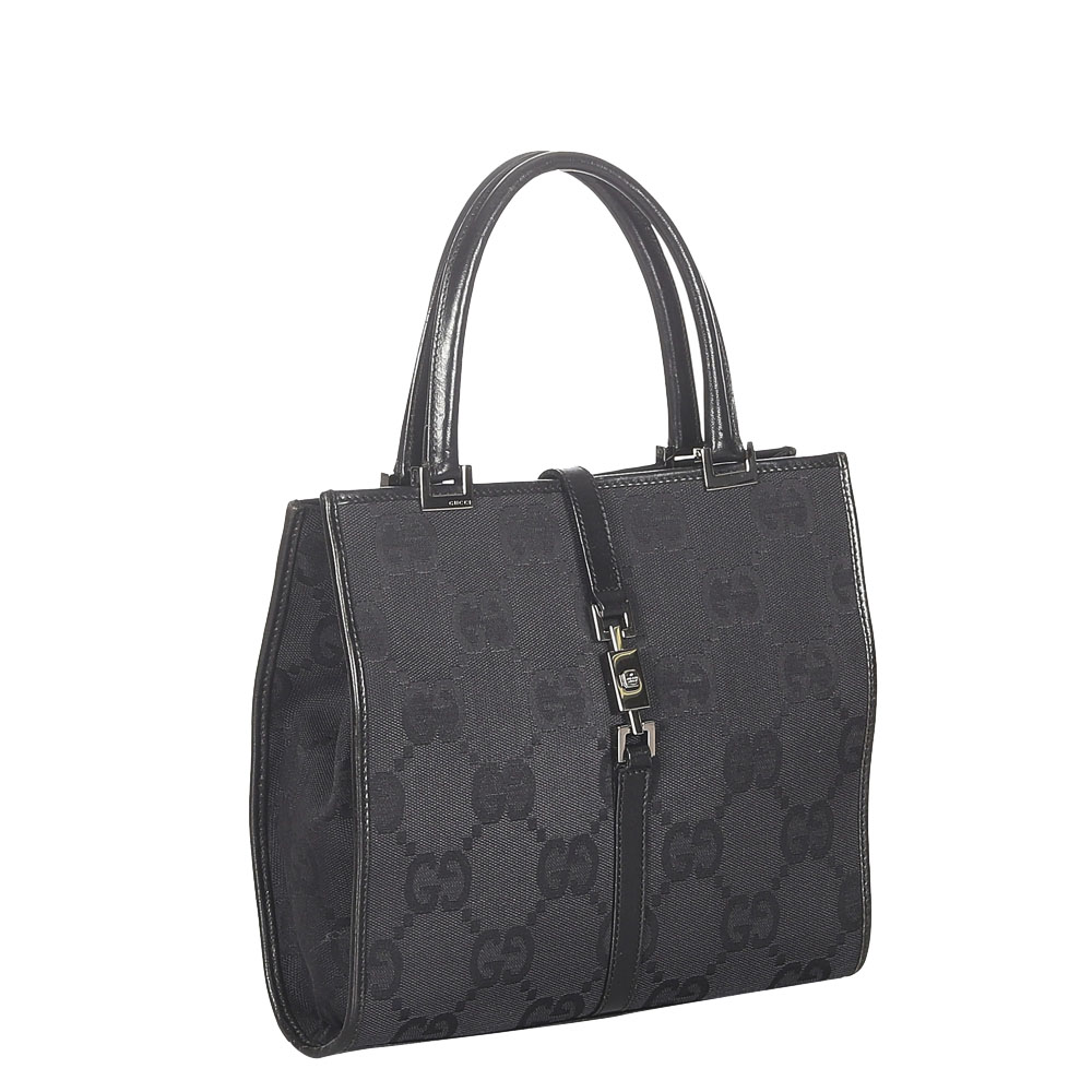 

Gucci Black Leather-trimmed GG Canvas Jackie Bag