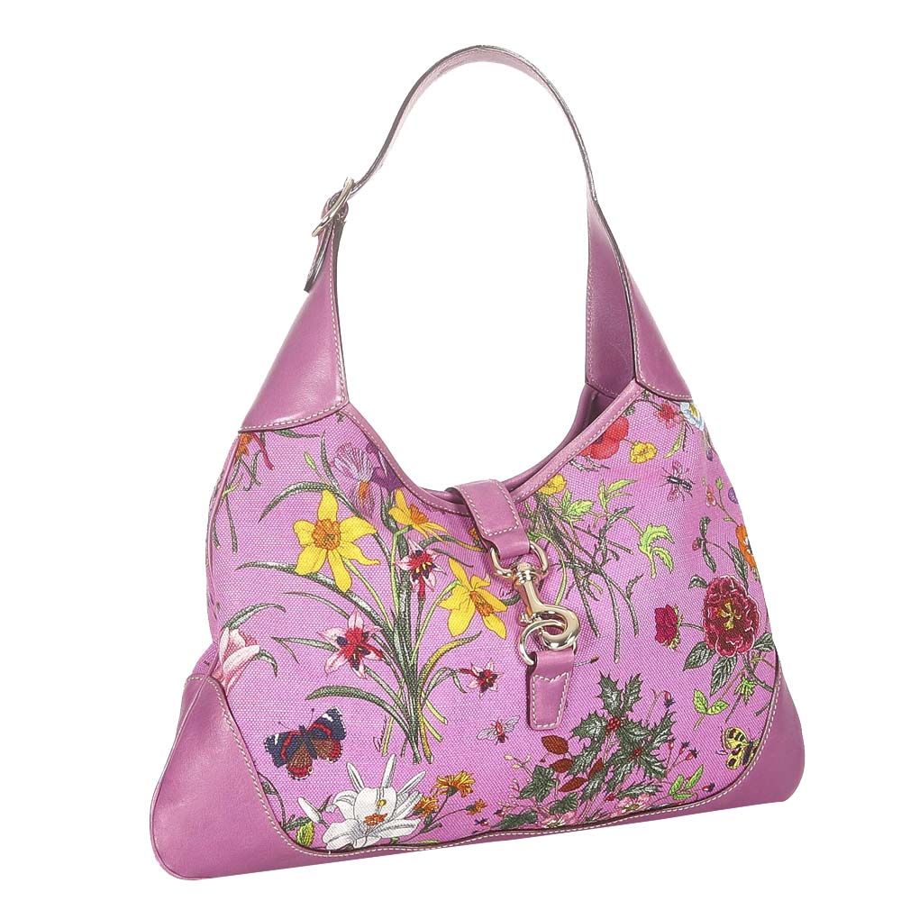 

Gucci Pink/Multicolor Canvas and Leather Flora Jackie Hobo Bag