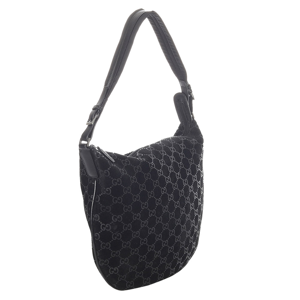 

Gucci Black GG Suede Hobo Bag