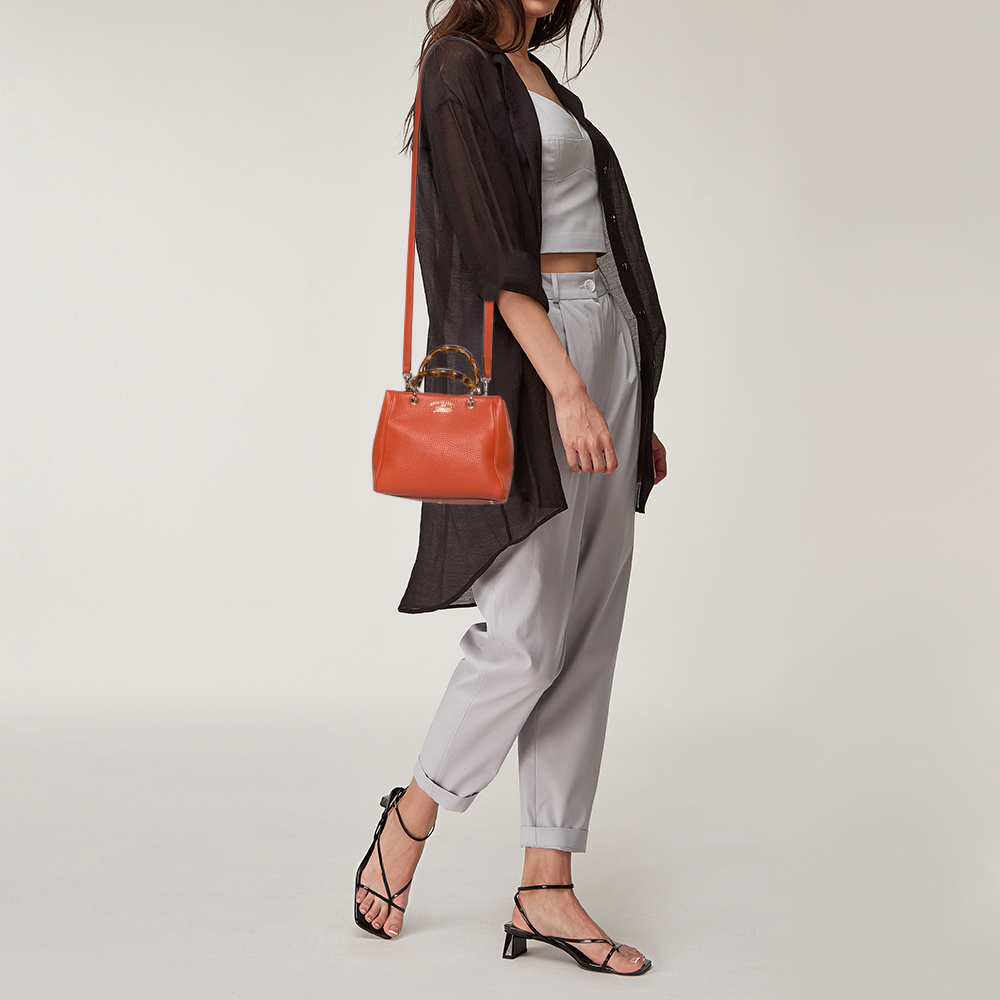 

Gucci Orange Leather Mini Bamboo Tote