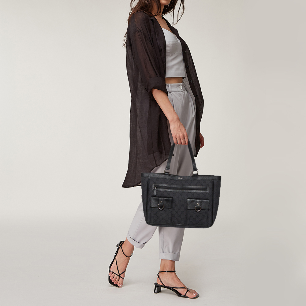 

Gucci Black GG Canvas and Leather Abbey Pocket Tote