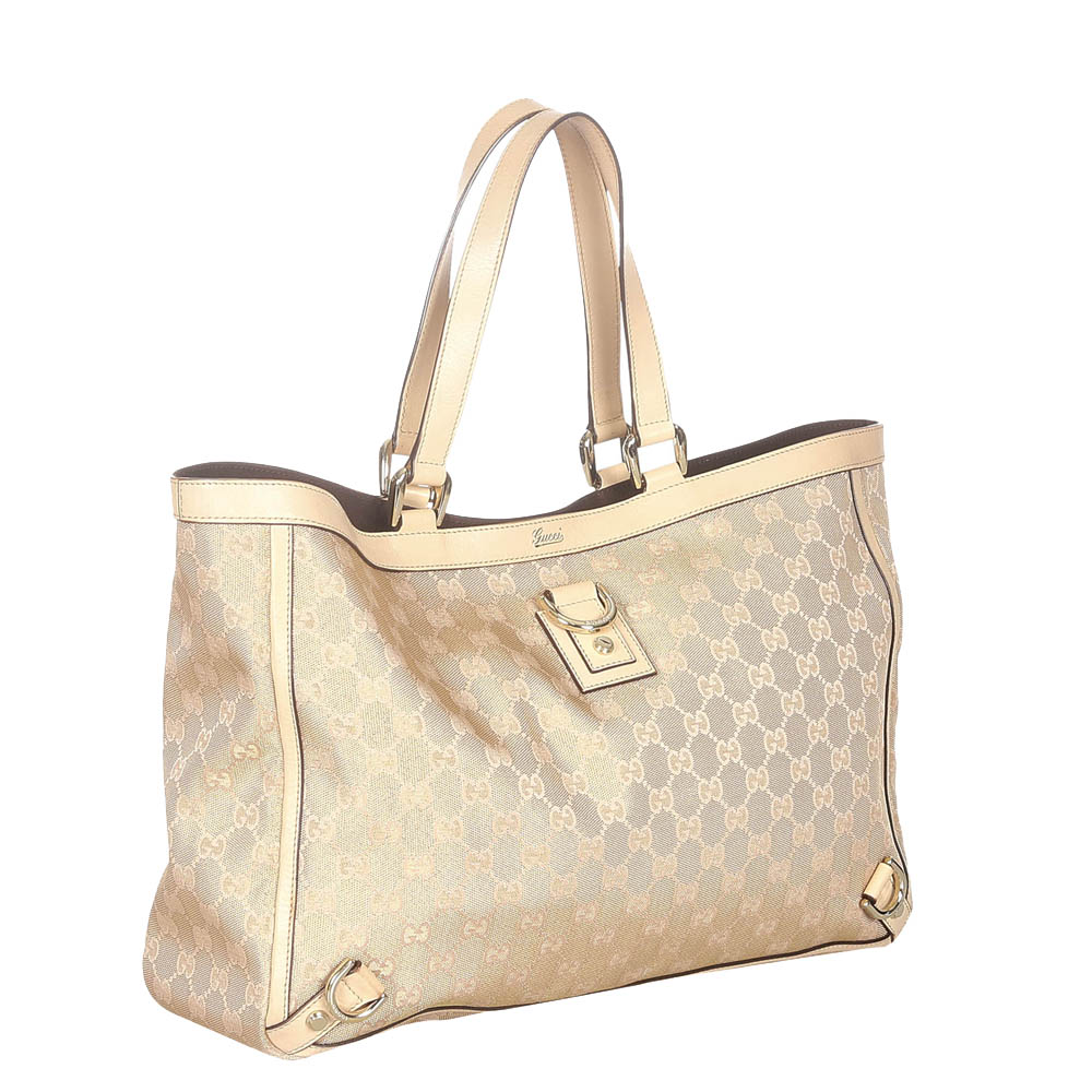 

Gucci White Canvas Fabric Abbey D-Ring Tote Bag