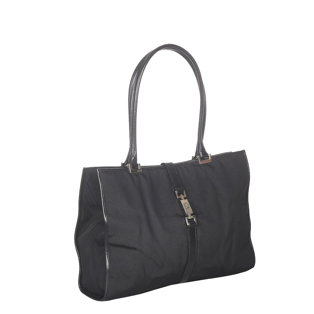 

Gucci Black Leather-trimmed Canvas Jackie Tote Bag