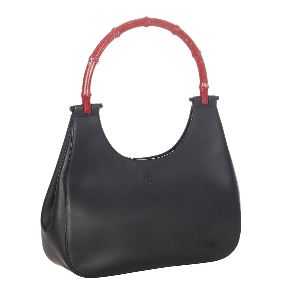 

Gucci Blue/Red Bamboo Leather Shoulder Bag, Navy blue