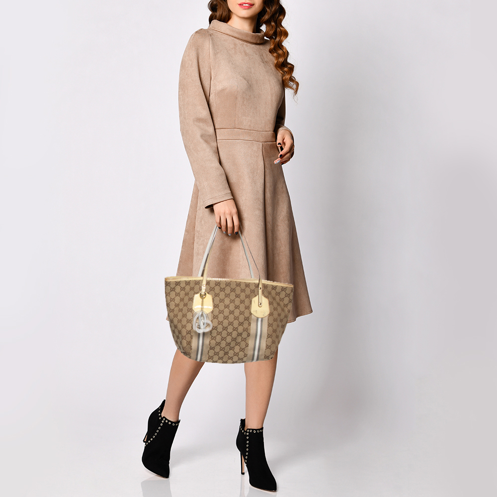 

Gucci Beige/Yellow GG Canvas And Patent Leather Tote