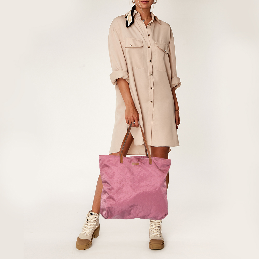 

Gucci Pink/Brown Guccissima Nylon And Leather Princy Tote