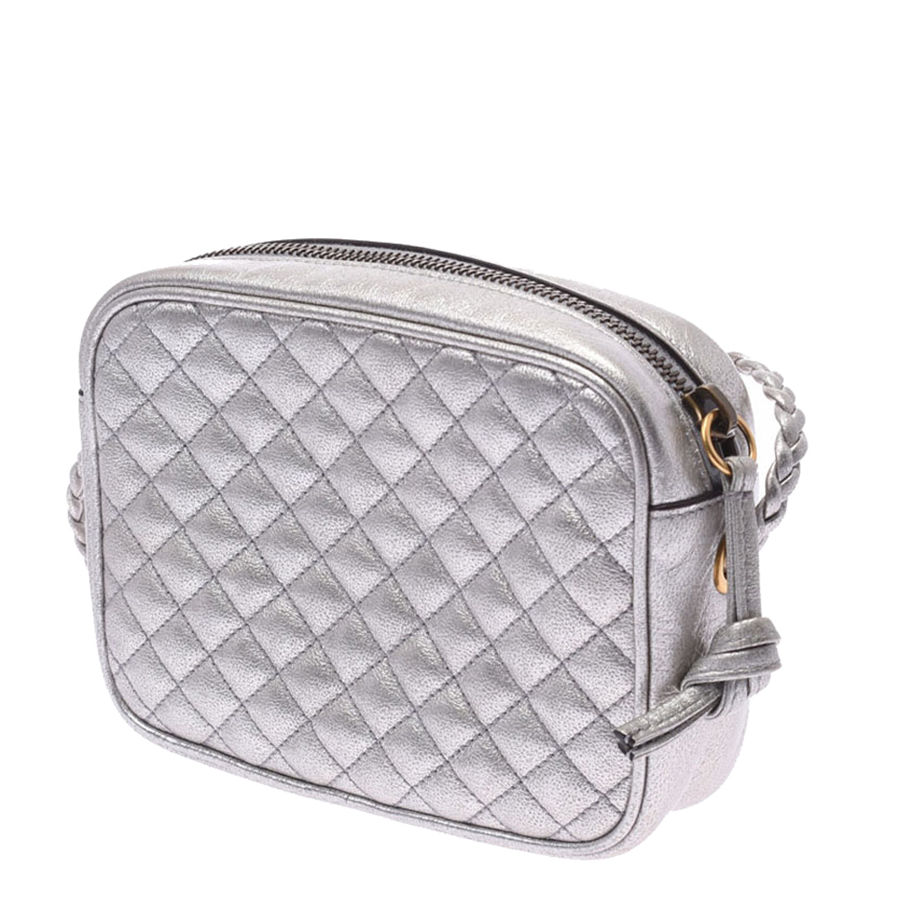 

Gucci Silver Laminated Leather Web Small Shoulder Bag