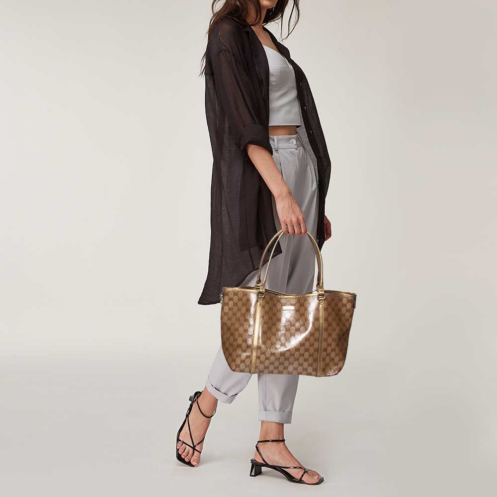 

Gucci Beige/Gold GG Crystal Canvas and Leather Medium Joy Tote