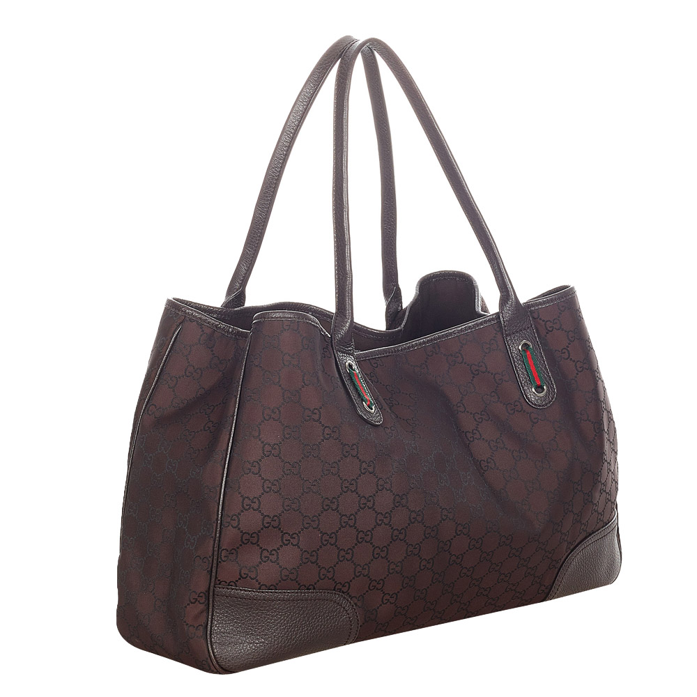 

Gucci Brown Nylon Leather Princy Tote Bag