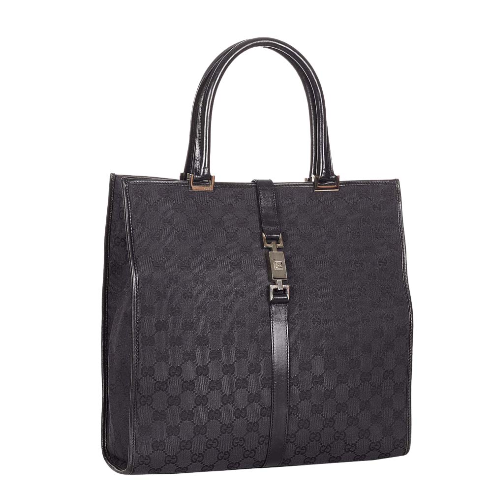 

Gucci Black Canvas Leather Fabric Jackie Tote Bag