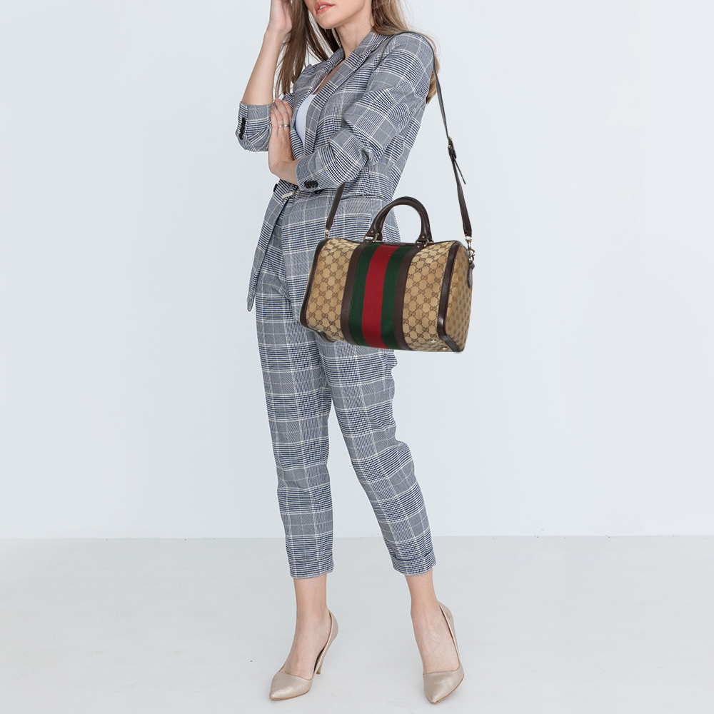 

Gucci Brown/Beige GG Canvas Medium Vintage Web Boston Bag