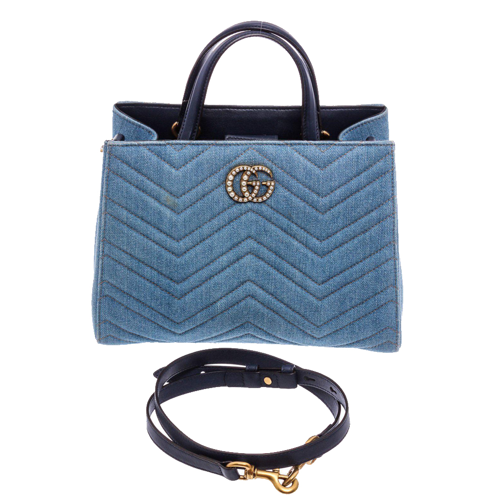 

Gucci Blue Denim GG Marmont Pearly Bag