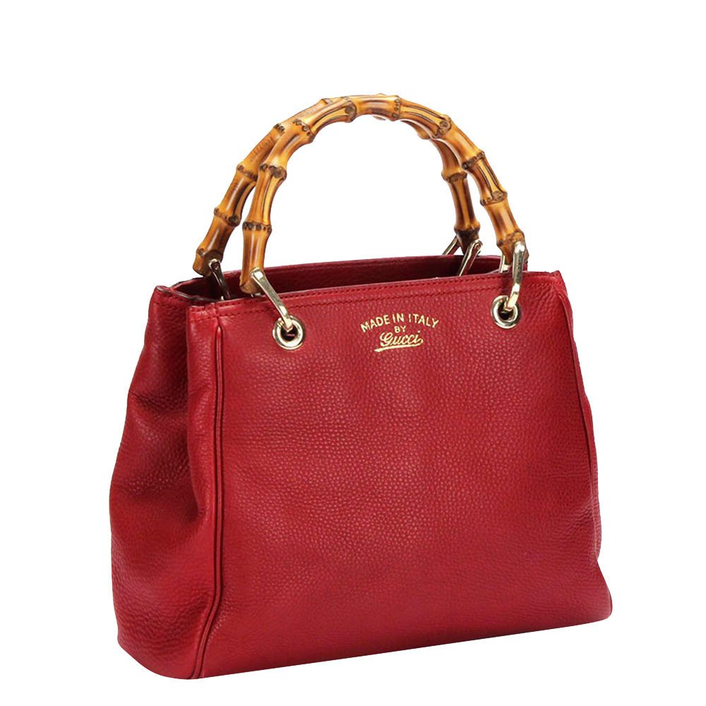 

Gucci Red Leather Bamboo Shopper Tote Bag