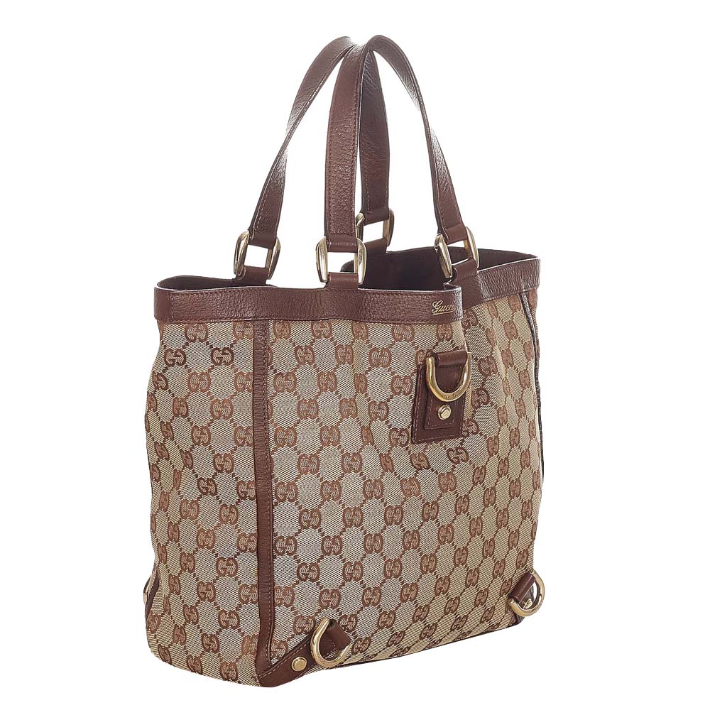 

Gucci Brown/Beige Canvas Leather Fabric Abbey D-Ring Tote Bag