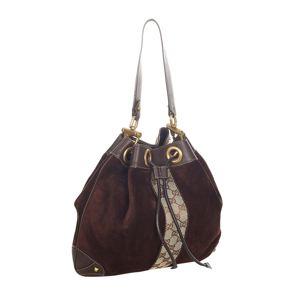 

Gucci Brown Leather Suede Nailhead Shoulder Bag