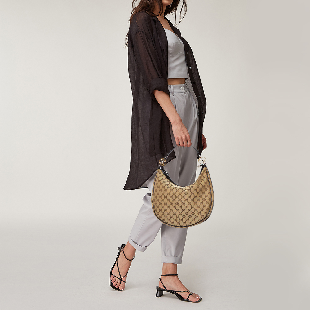 

Gucci Beige/Black GG Canvas GG Twins Medium Hobo