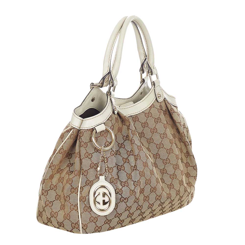 

Gucci Brown/Beige Canvas Leather Fabric Sukey Tote Bag