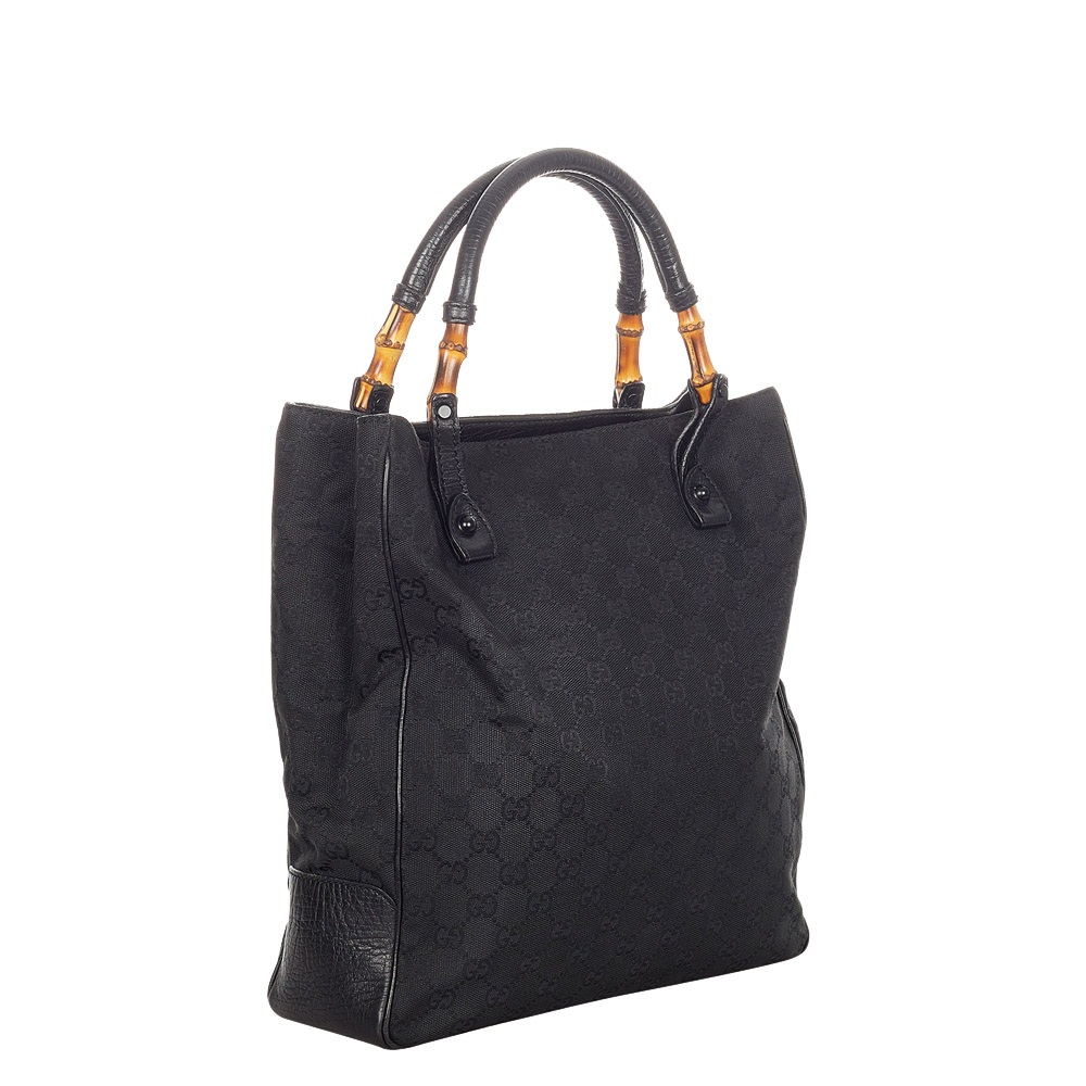 

Gucci Black GG Canvas Bamboo Tote Bag