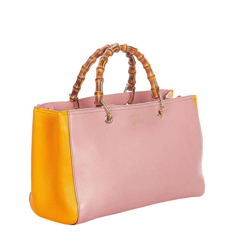 

Gucci Pink Leather Bamboo Shopper Tote Bag