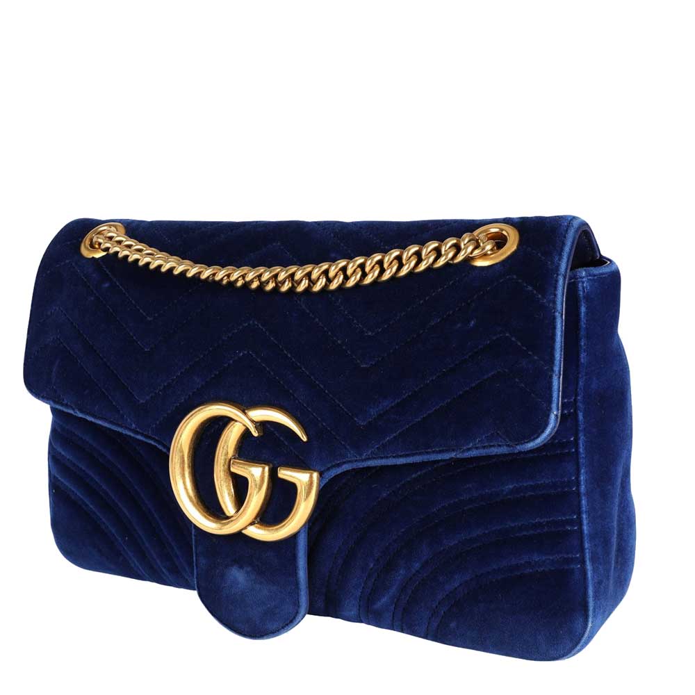 

Gucci Royal Blue Matelasse Velvet GG Marmont Medium Shoulder Bag