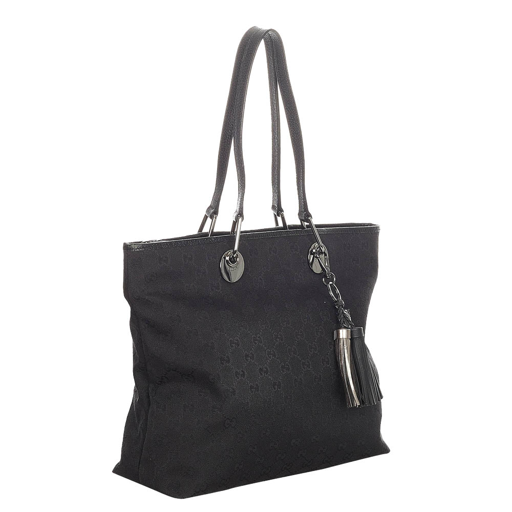 

Gucci Black Fabric Canvas Leather Eclipse Tote Bag