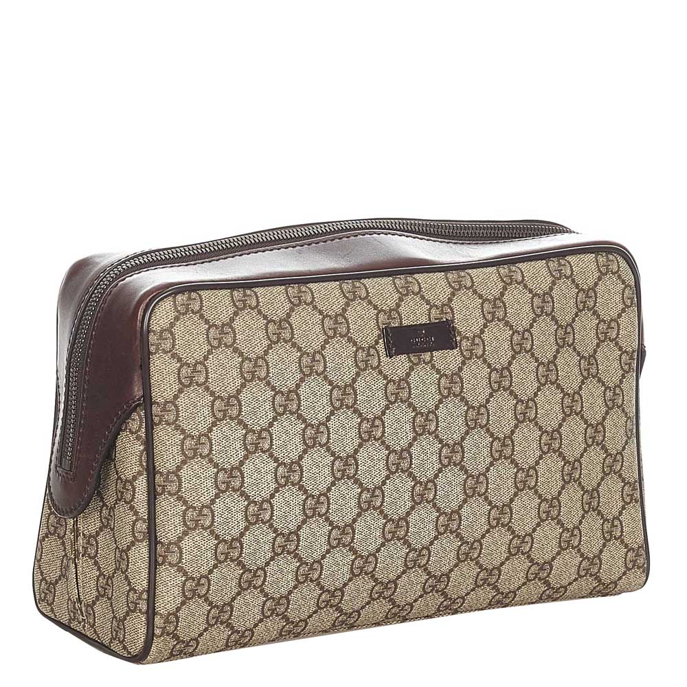 

Gucci Brown Coated Canvas Fabric Clutch Bag, Beige