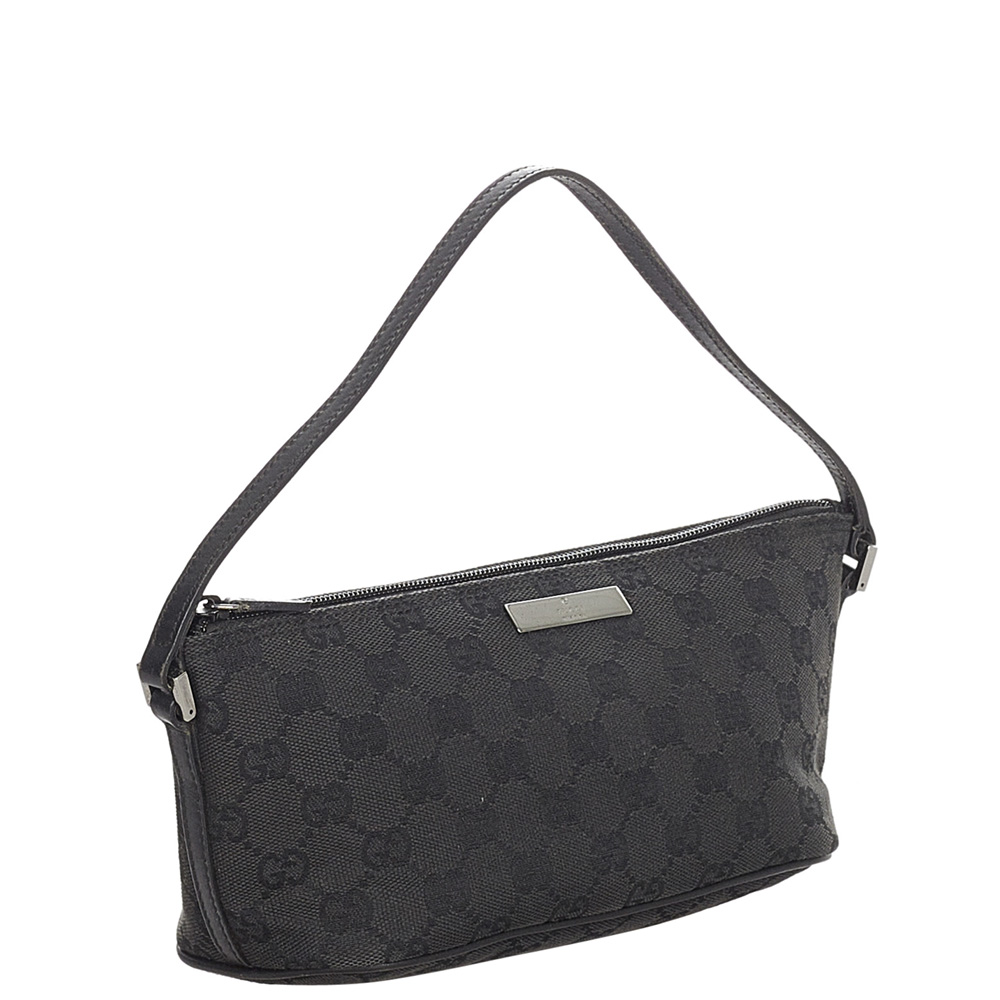 

Gucci Black Canvas Leather Boat Shoulder Bag
