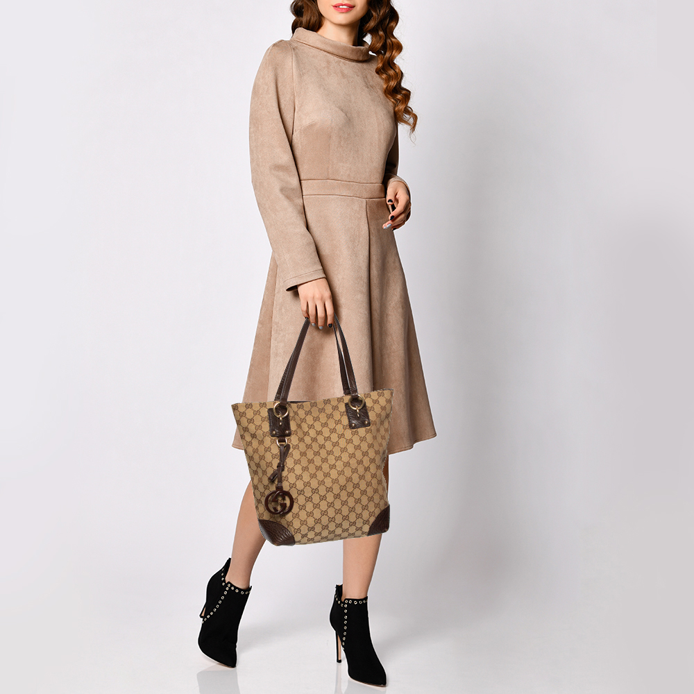 

Gucci Brown/Beige GG Canvas and Leather Charm Tote