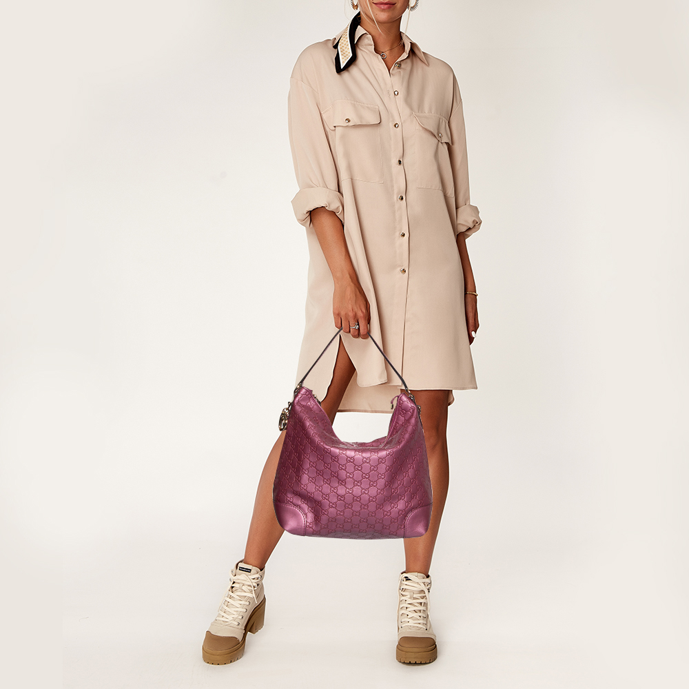 

Gucci Metallic Pink Guccissima Leather Medium Heart Bit Hobo
