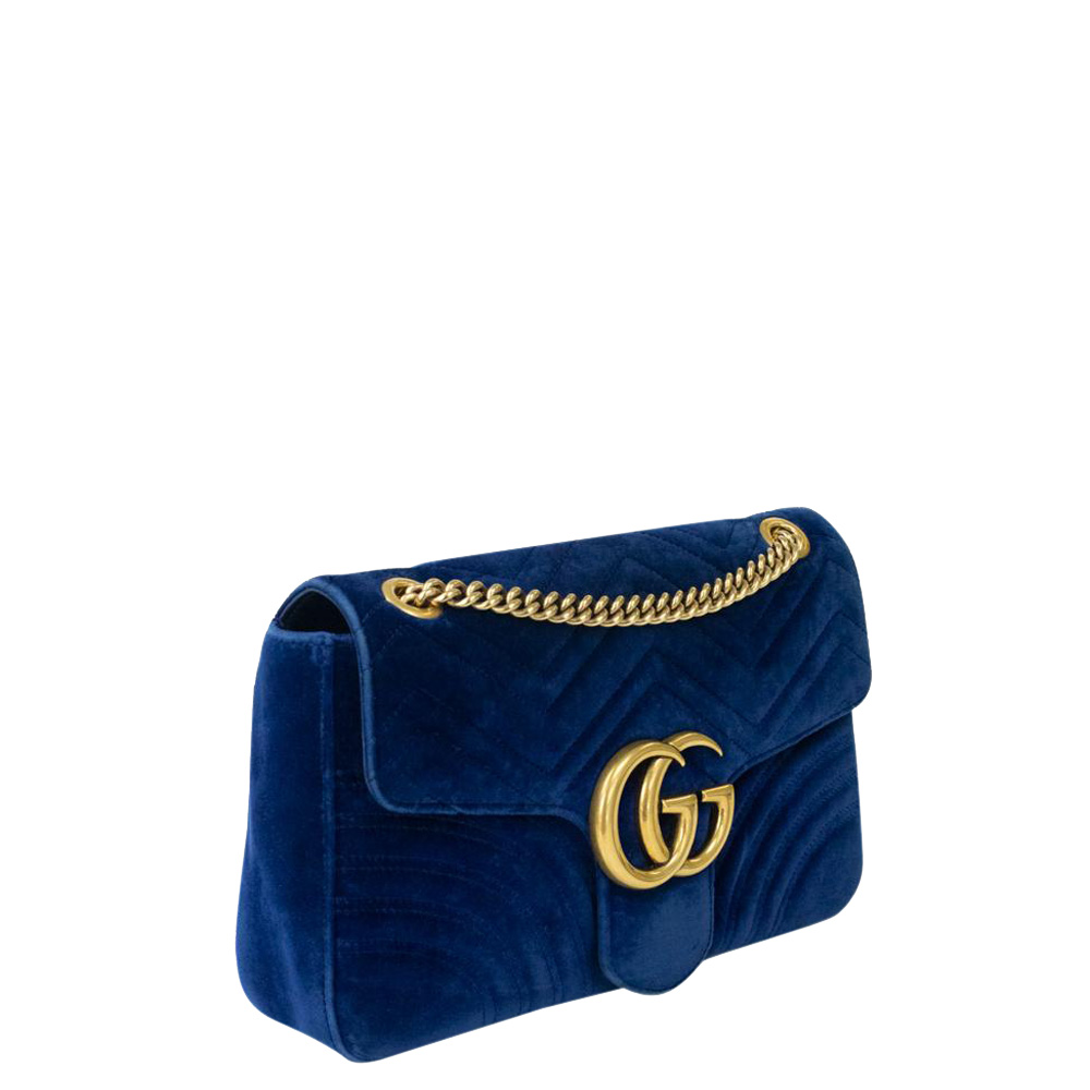 

Gucci Blue Velvet GG Marmont Shoulder Bag