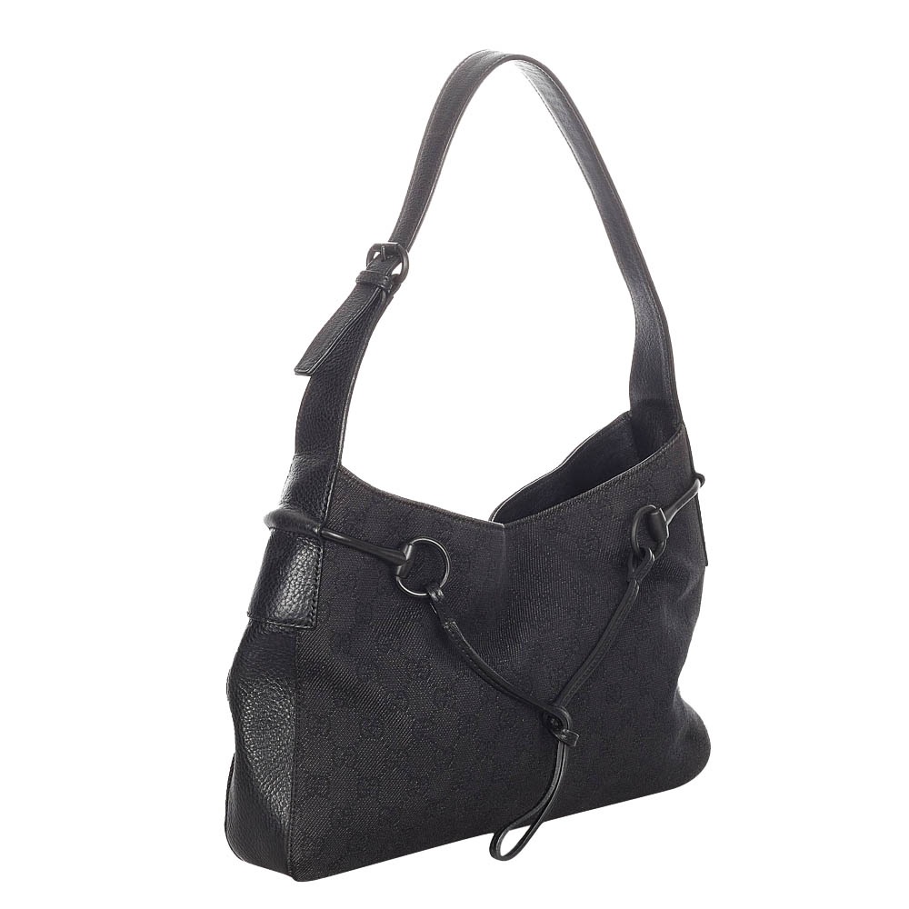 

Gucci Black Canvas Fabric Horsebit Shoulder Bag