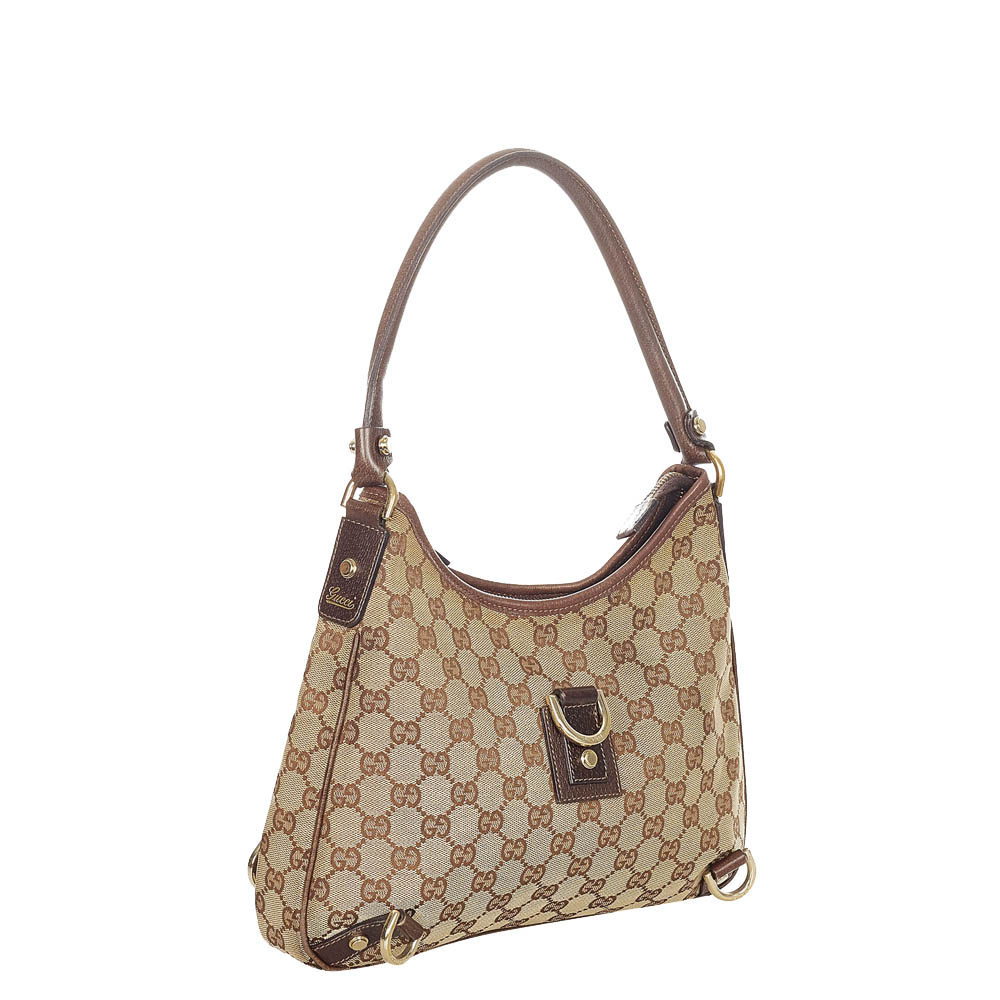 

Gucci Beige/Brown Canvas Leather Abbey D-Ring Hobo Bag